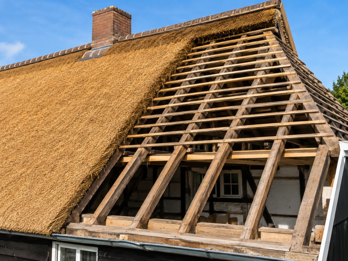 Open constructie van een rieten dak